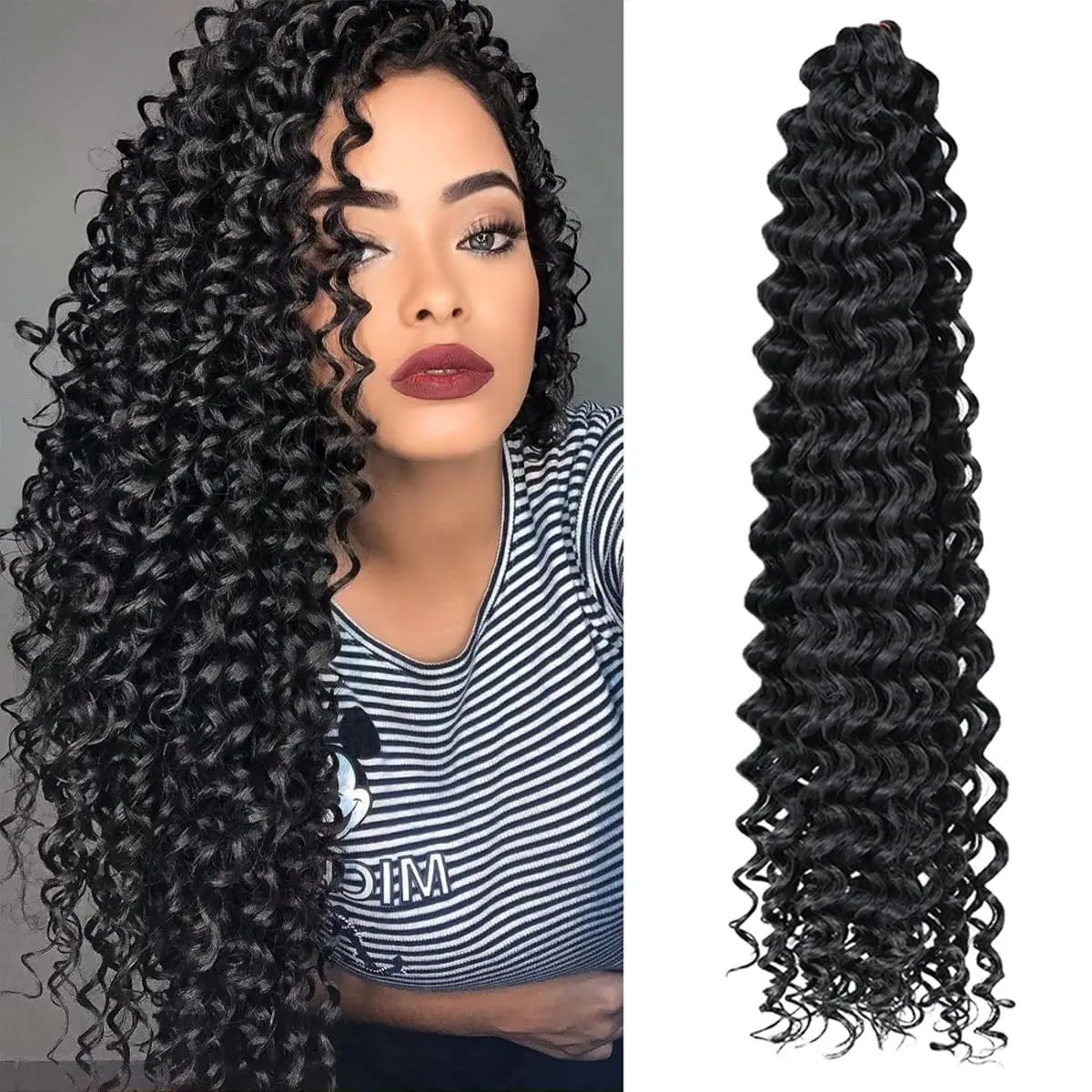 Synthetic Curly crochet hair 22&rdquo; 55.88 cm 1piece deep wavy crochet hair synthetic ocean wavy extensions # 1b natura