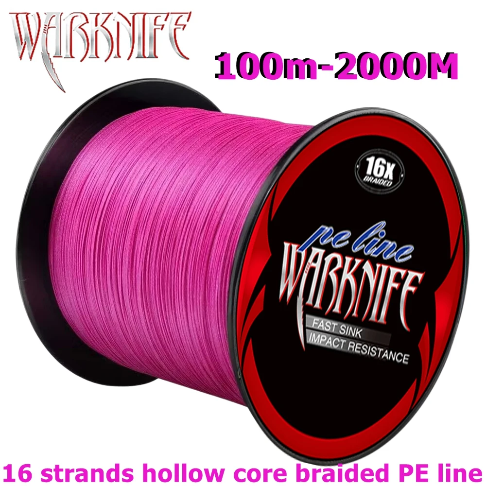 

Warknife 16 Strands 100M - 2000M Hollow Core PE Extreme Braided Fishing Line 20LBs-500LBs Japan Multifilament Assist Line Pink