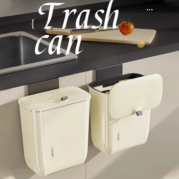 Cubo de basura de cocina montado en la pared, cubo de basura de 7/9L de capacidad con cubierta, cesta de papel ligera de lujo para el hogar, baño, sala de estar y dormitorio