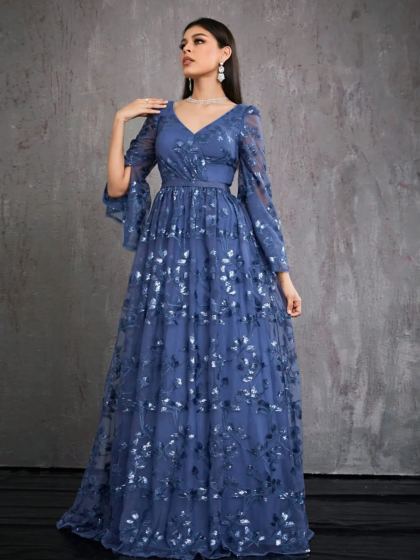 فستان سهرة ترتر MGIACY بكم طويل