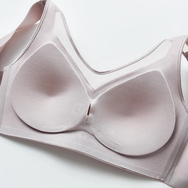 Women's Naked Skin Touch Silk Small Breast Push-up Anti-sag Retraction Bra Without Underwire Lift up Push-up Bra