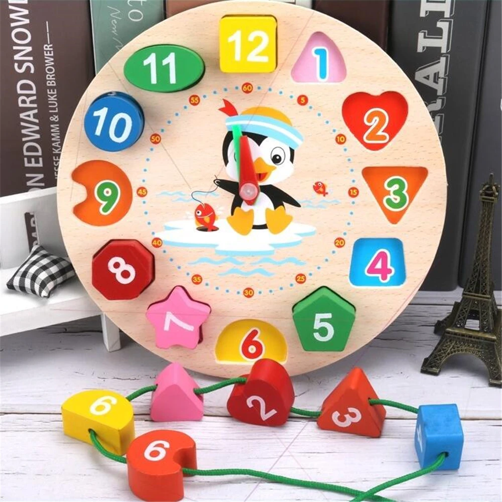 

Montessori Children'S Toys Jigsaw Educational Wooden Beaded Geometry Digital Clock Puzzles Gadgets Matching Clock Toy