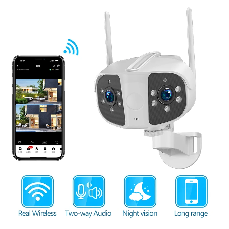 

WiFi PTZ Camera Dual Lens 4K 5MP HD Outdoor Binocular IP Camera Auto Tracking Security Protection CCTV Surveillance iCsee