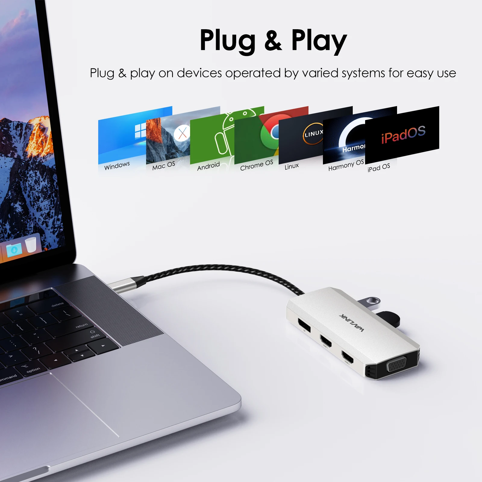 Wavlink-usb c Laptop Docking Station Adaptador Multiport Monitores Hdmi Dual 4k 4k dp Vga Dell hp Lenovo Thinkpad - Imagem 4