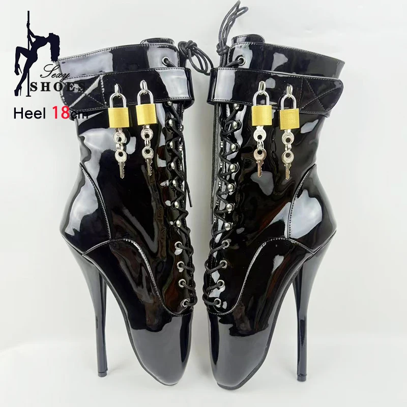 18CM Super High Heel Ballet Short Boots Metal Lock Wrap Strap Sexy Lace-up Cosplay Women Ankle Boots 2025 New Club Fetish Shoes