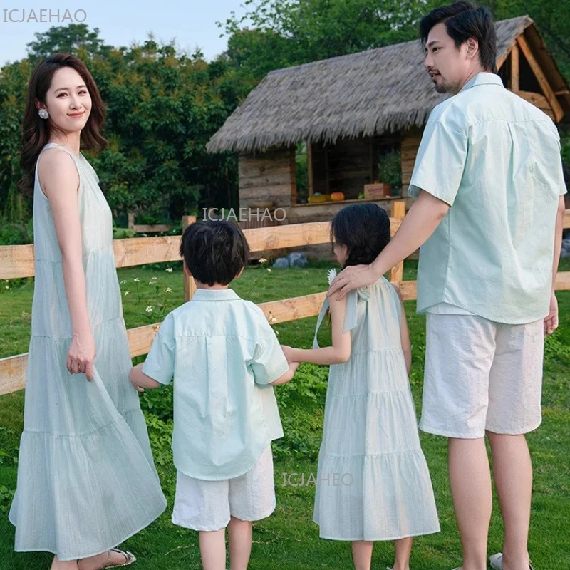 2026 Family Matching Outfits French-Style Family Of Mother Daughter Matching Set Mambo Sleeveless Dress Father And Son T-Shirt - 3