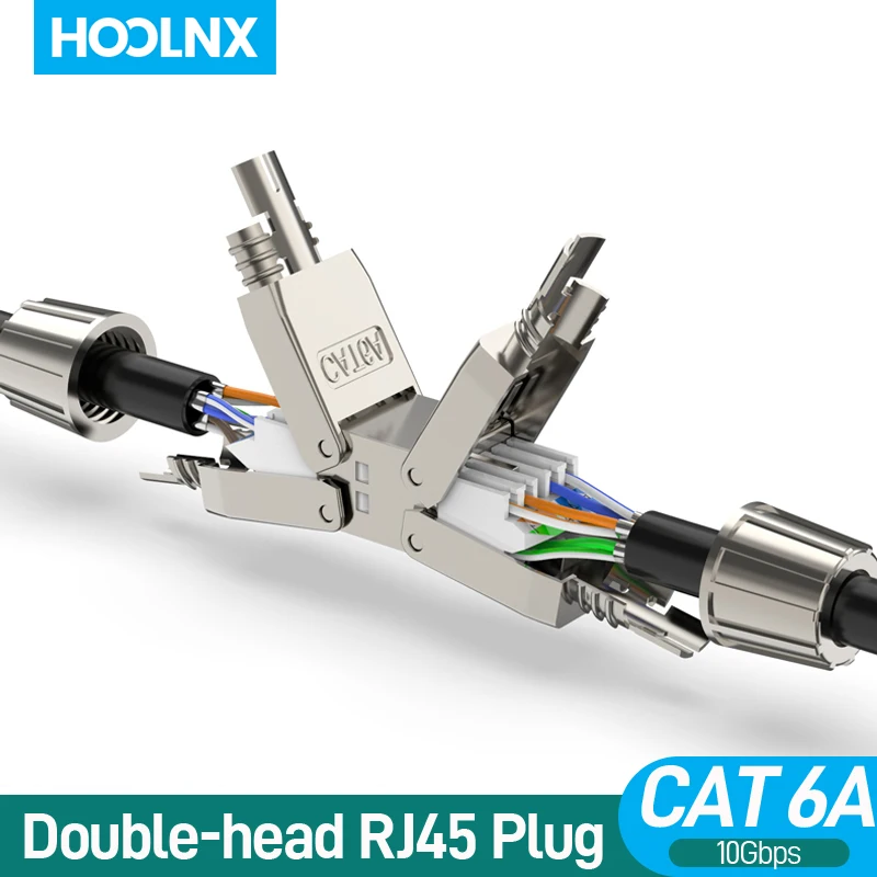 Hoolnx-ferramenta Livre Acoplador Ethernet Extensor Rj45 Cat6a Cat7 Conector de Extensão do Cabo Lan Totalmente Blindado sem Ferramentas