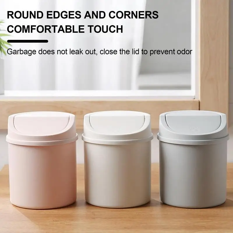 Mini Desktop Bin Small Trash Can Tube With Cover Bedroom Trash Can Garbage Clean Storage Box Home Desk