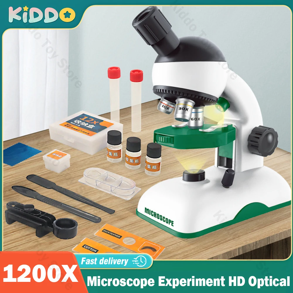 

1200X Kid's Microscope Science Experiment HD Optical Toy Kit Educational Scientific Experimental with Light STEM Toy Xmas Gift