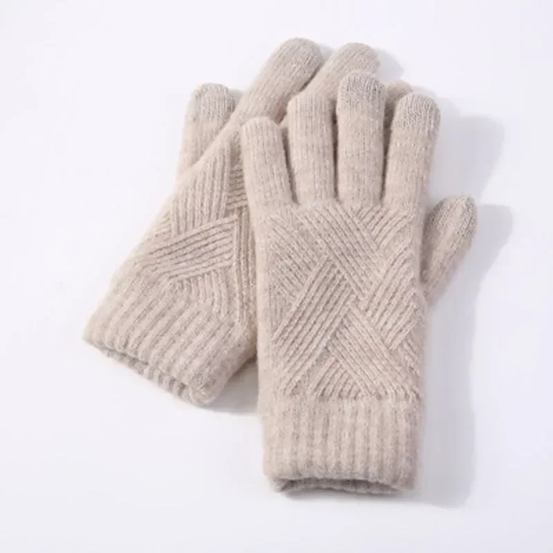 

Перчатки для мужчин и женщин, теплые зимние митенки для велоспорта, плотные теплые вязаные шерстяные варежки для вождения, сенсорные, однотонные