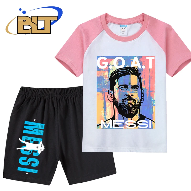 

messi avatar printed kids T-shirt set summer pure cotton short-sleeved shorts 2-piece set boys and girls gifts