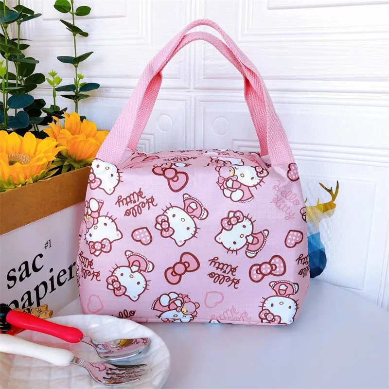 

Sanrio Anime Hellokitty Lunch Box Cinnamoroll Mymelody Kawaii Cartoon Handbag Food Picnic Bento Water Cup Drink Storage Bag