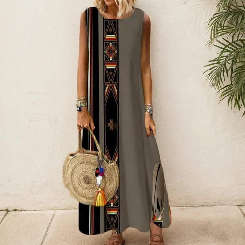 Maxi Abito Estivo In Cotone Per Donne Taglie Forti - Maniche Corte, Girocollo, Con Tasche (S-5XL)