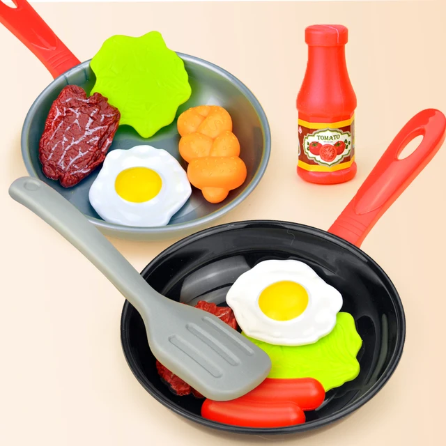 8PCS Kitchen Food Toys Simulation Kitchenware Play Set Pretend Play Pot Steak Vegetable Bread Hot Dog Omelette Children Girl Toy 2