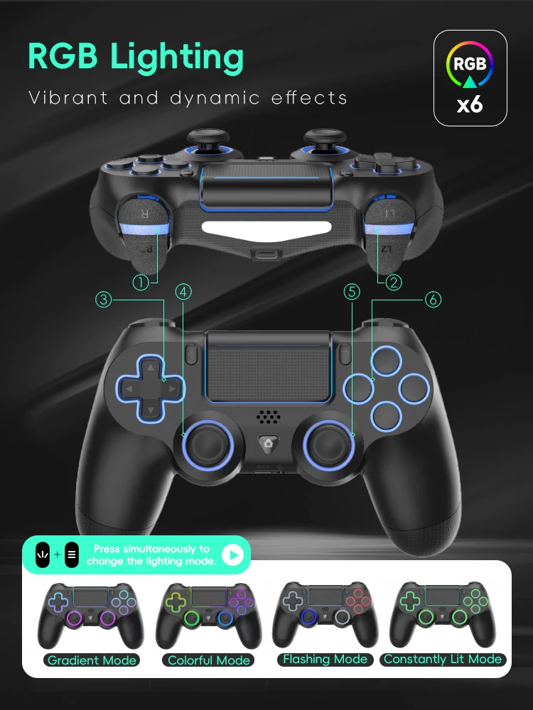 P03 Wireless Controller with RGB Lighting, Turbo Function, Mapping