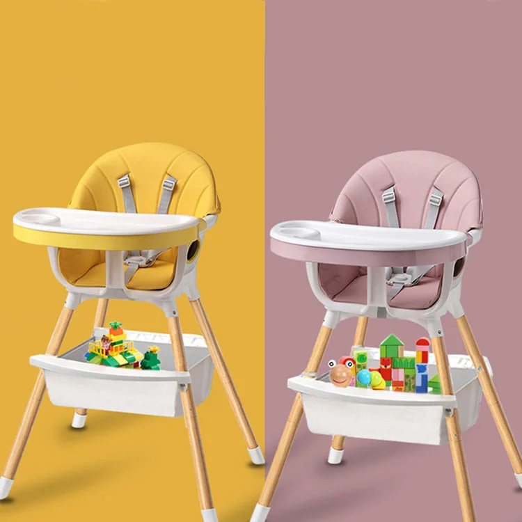 Baby High Chair Portable Feeding Chair Height Adjustable Double Layers Baby Food Tray Dinning With PU Cushion