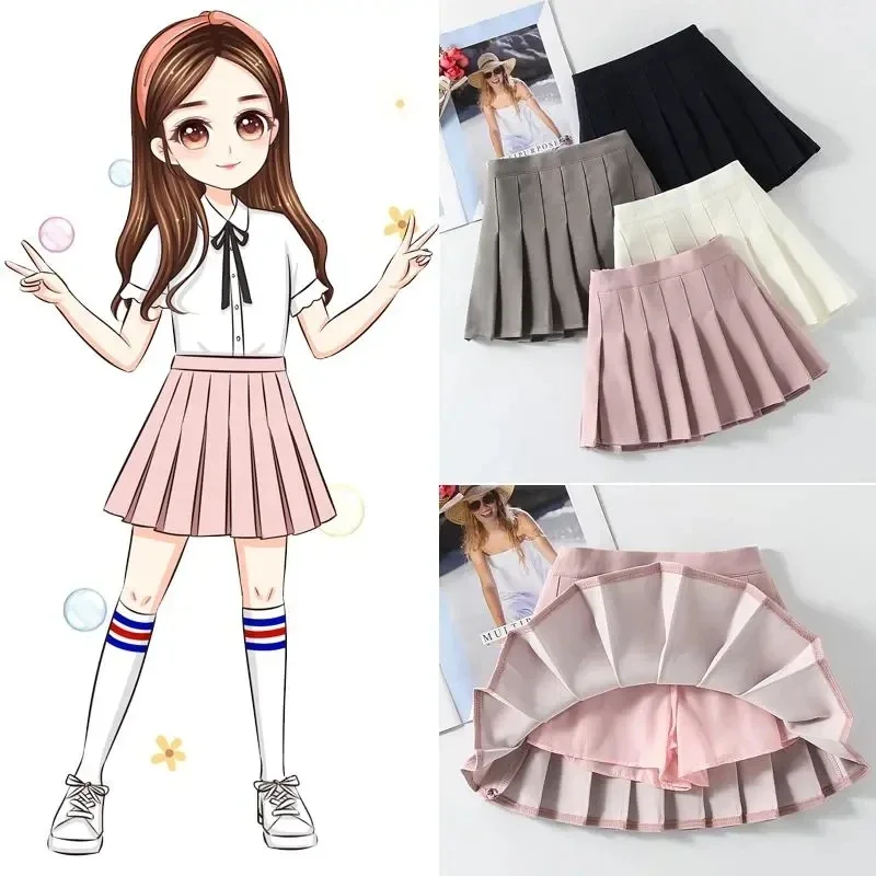 

2023 Summer Skirts New Girls' Cotton Skirt Children's Pleated Dance Short Skirts Spring Autumn Baby Girls Foreign Kawaii Clothes