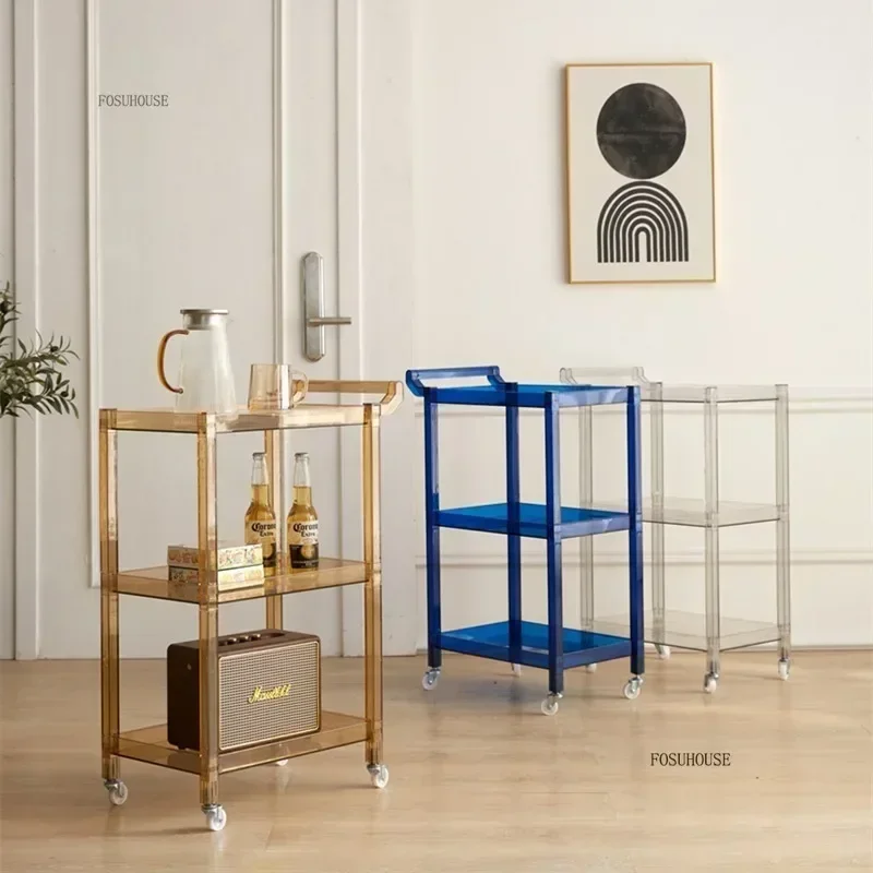 Modern Plastic Transparent Acrylic Kitchen Cart Household Storage Shelf Hand Cart Portable Trolley Living Room Side Table y w