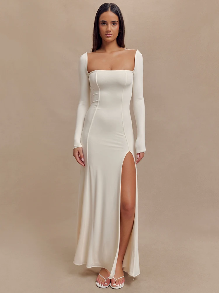 Elegant Long Sleeve Bodycon Party Evening Dress Female Sexy Split Tight Women Vestido Autumn/Winter New Clothing