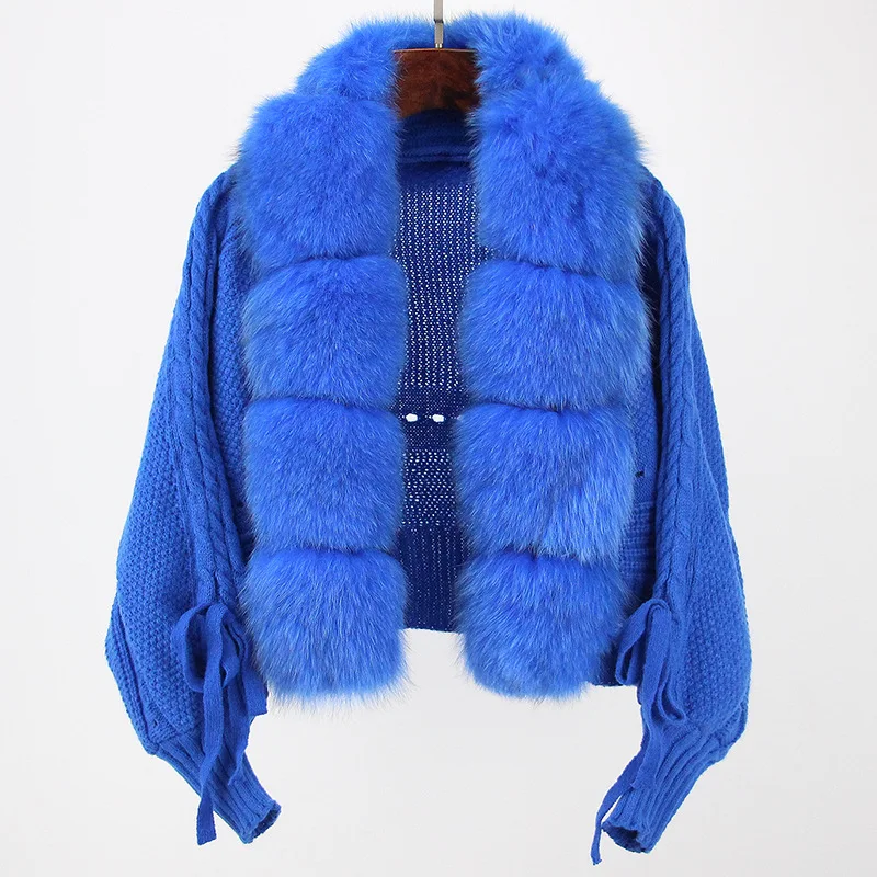 Autumn Knitted Fox Fur Grass Cardigan Knitted Fox Fur Grass Coat Winter Coat Women