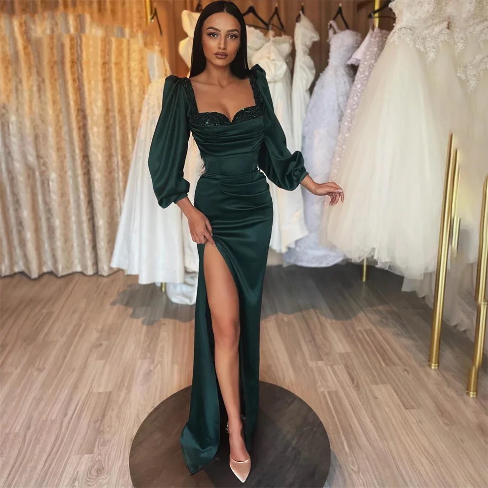 

Green Mermaid Sexy Party Dresses Vintage Night Dress Sweetheart Neck Celebrity Dresses with Long Sleeves Vestidos De Fiesta 2024