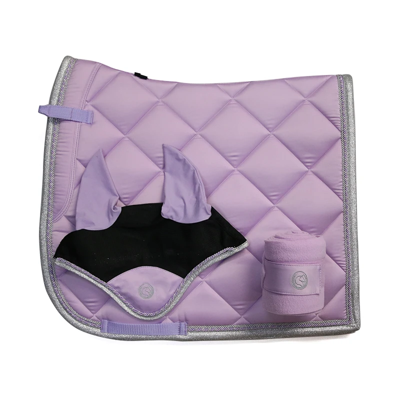 Horse Harness Lilac Purple Equestrian Sweat Pad Strap Leg Guard Horse Earmuffs Suit
