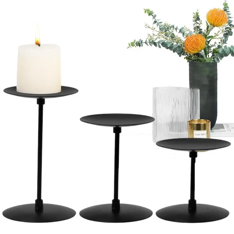 

3Pcs Iron Black Candle Holder Black Home Decorative Iron Pillar Candle Stand Pedestal Candle Stand Art Gift Wedding Birthdays