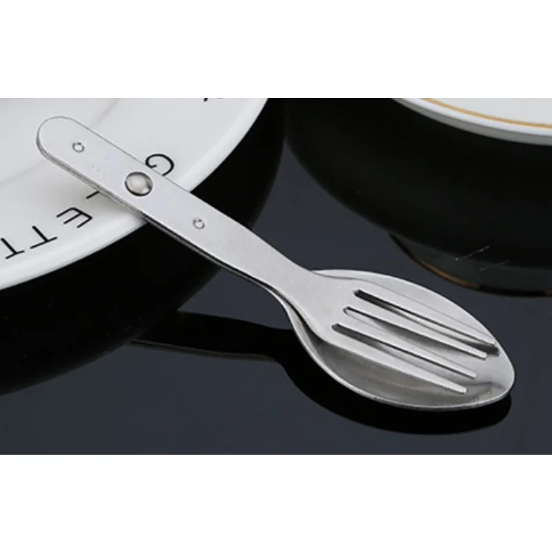 Portable Tableware Portable Cutlery Titanium Tableware 2 IN 1 Fork Dessert Spoon Tableware Cutlery Set Stainless Steel