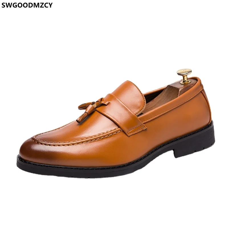 Brown Slip on Mens Dressing Shoes Tassel Party for Men 2022 Black Loafers Leather Erkekler Elbise Ayakkabı обувь | Обувь