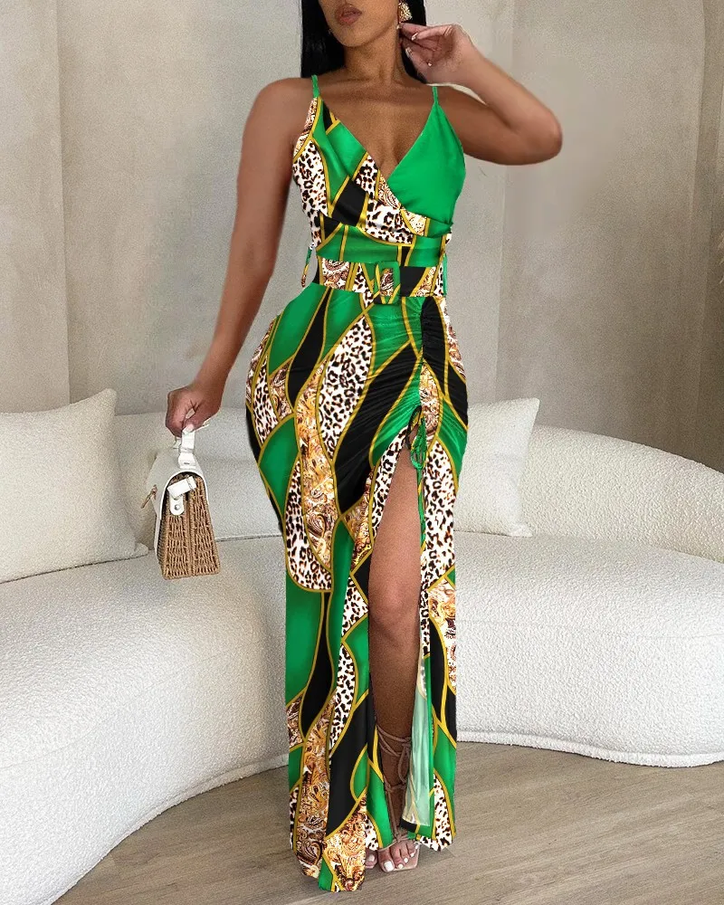 Spring-Summer-Sexy-Split-Slim-Women-Dress-Fashion-Print-Deep-V-Neck ...