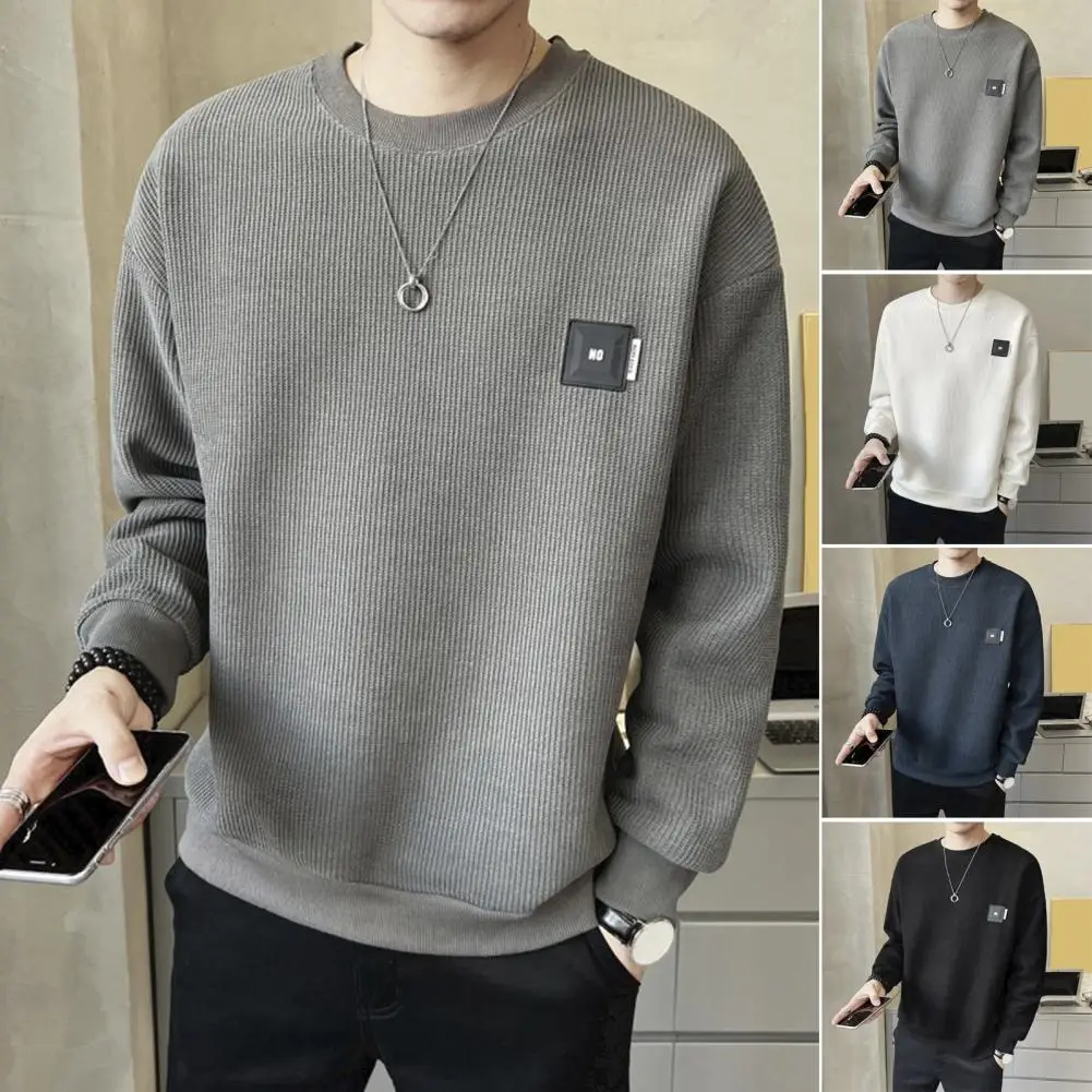 

Loose Fit Top Men's Thick Warm Sweatshirt Solid Color Casual Pullover Tops for Autumn Winter O-neck Long Sleeve Loose Fit Men's