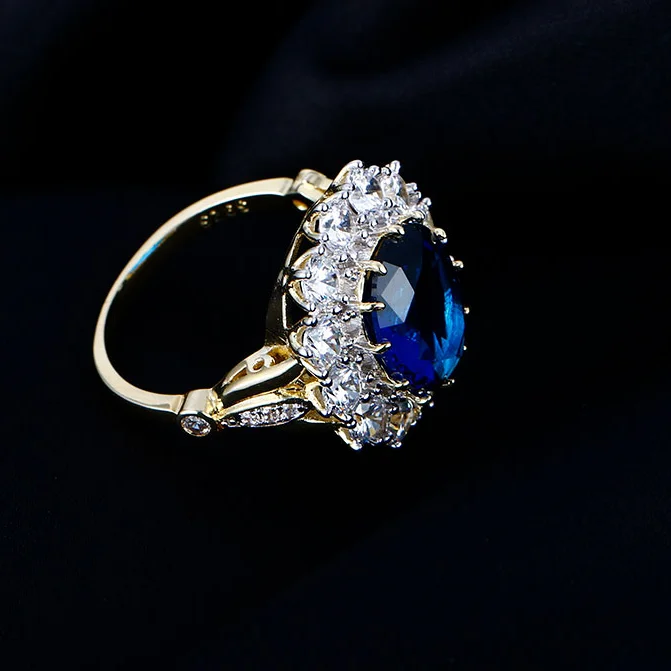 Nasiya New Design Romantic Luxury Ring Golden Color With 10x12MM Big Oval Sapphire Gemstones Fashion Fine Jewelry