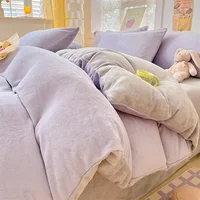 New Simple Milk Velvet Warm Bedding Set Winter Soft Comfortable Queen Duvet Cover Set Warmth Coral Fleece Quilt Cover Sets Cozy - 13, US Queen size 4 pcs