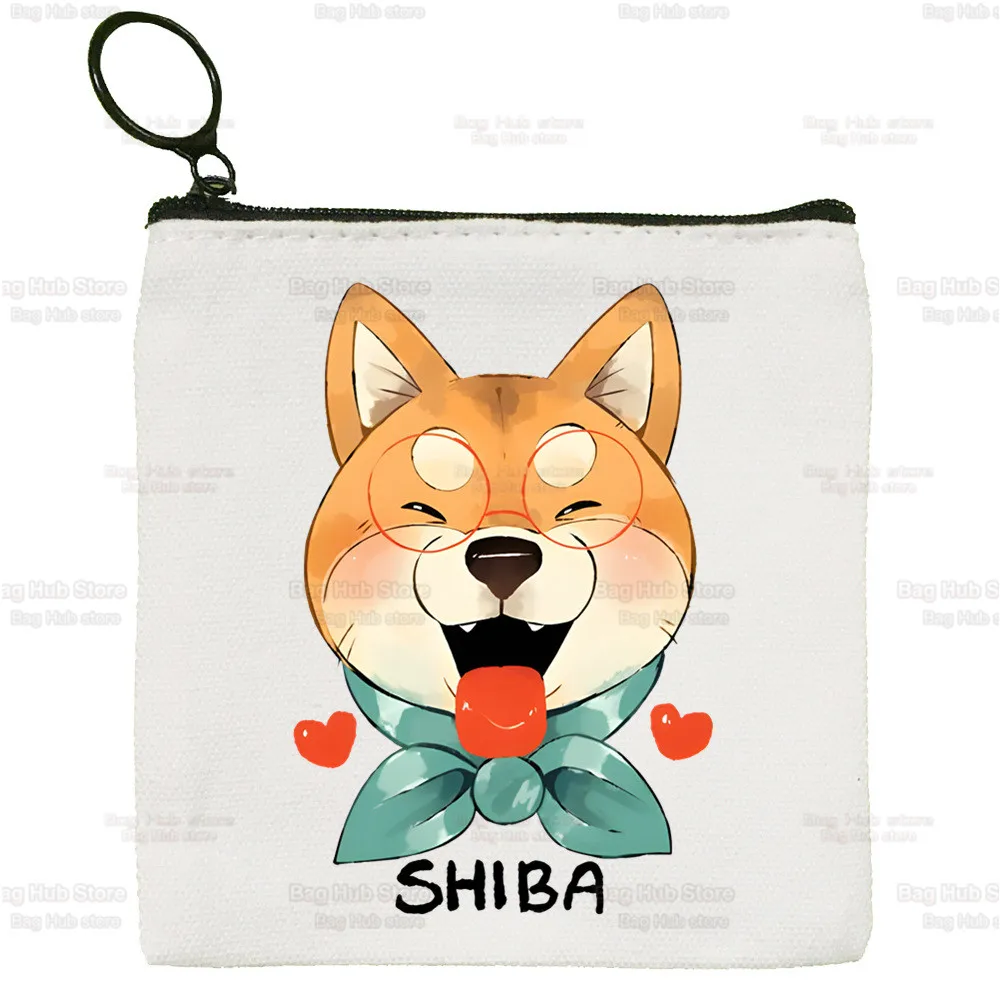 

Shiba Inu Simple Canvas Coin Purse Cute Cartoon Key Case Lady Japanese Cute Kawaii Dog Bag Coin Storage Bag