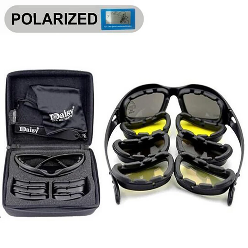 Daisy C5/X7 Polarized Tactical Glasses Airsoft Sports Goggles 4 Lens Men's Sunglasses Army Military Shooting Protection Eyewear,polarized sports glasses,polarized glasses,shooting glasses,polarized goggles,tactical goggles,safety goggles