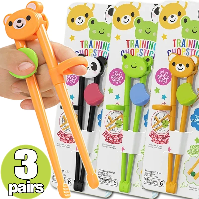 

1/3 Pairs Cartoon Chopsticks Children Beginners Training Chopsticks Safety Non Slip Tableware with Assisted Rings Kitchen Tools