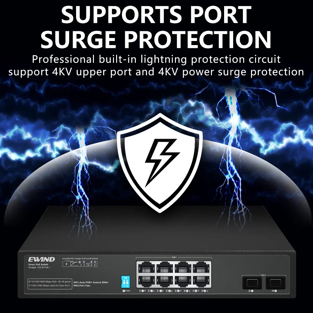 2026년 신제품 8포트 POE 스위치 10/100/1000Mbps 이더넷 스위치 2개의 1000M 업링크 포트 포함 IP 카메라용 AI 스마트 스위치