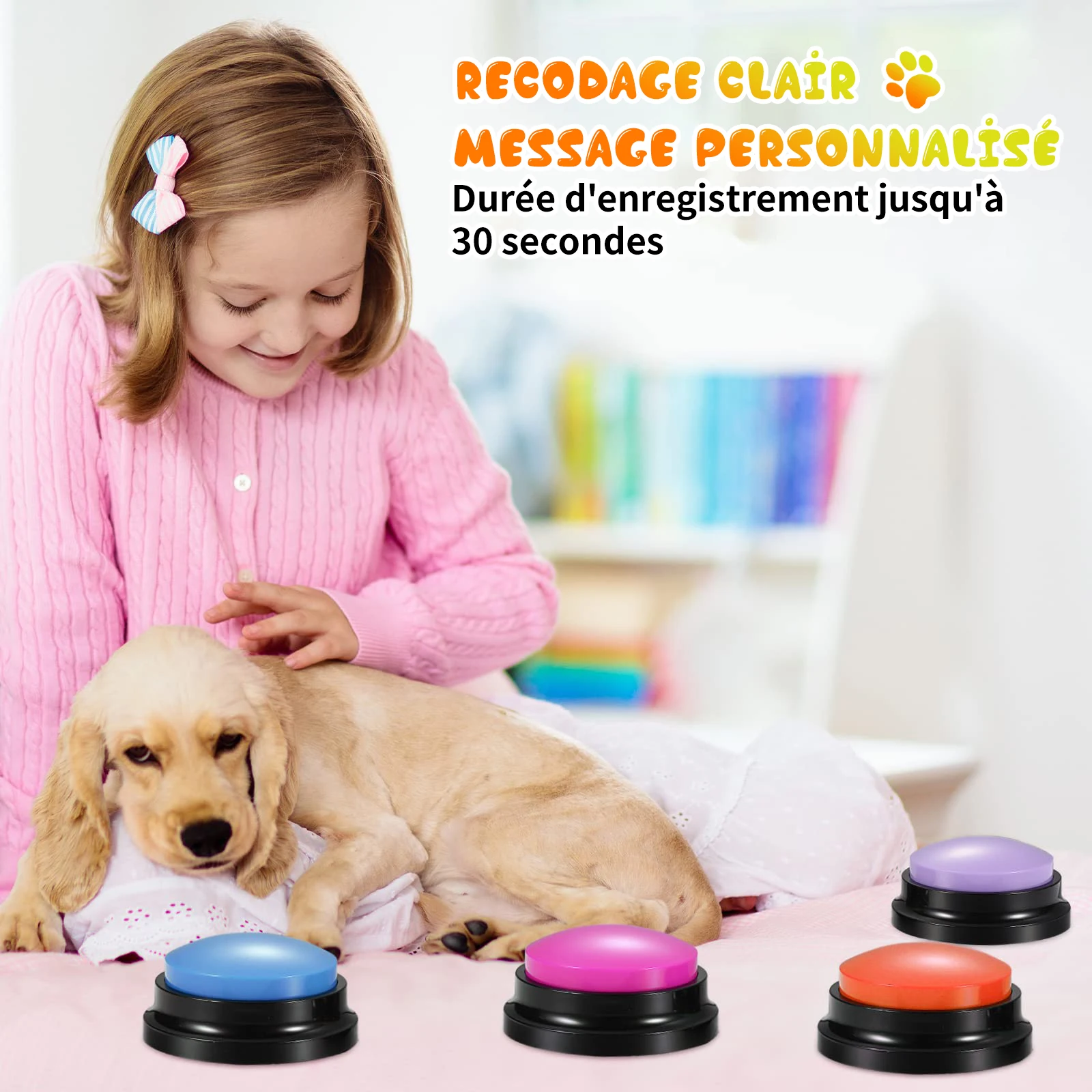 Bouton de communication pour chien Enregistrable Bouton parlant  Enregistreur vocal pour animaux de compagnie 30 secondes