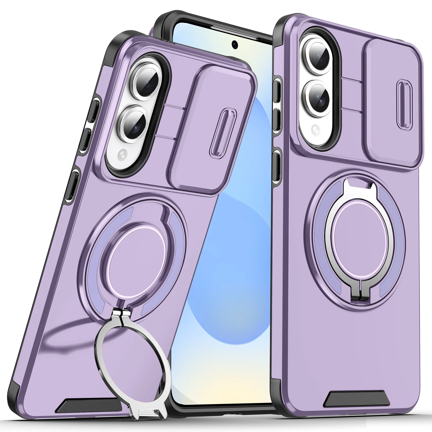Heavy Duty Shockproof Armor Case with Slide Camera Lens Cover, Built-in Stand & Magnetic Car Mount