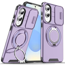Heavy Duty Shockproof Armor Case with Slide Camera Lens Cover, Built - in Stand & Magnetic Car Mount - Galaxy S20 FE (Purple)