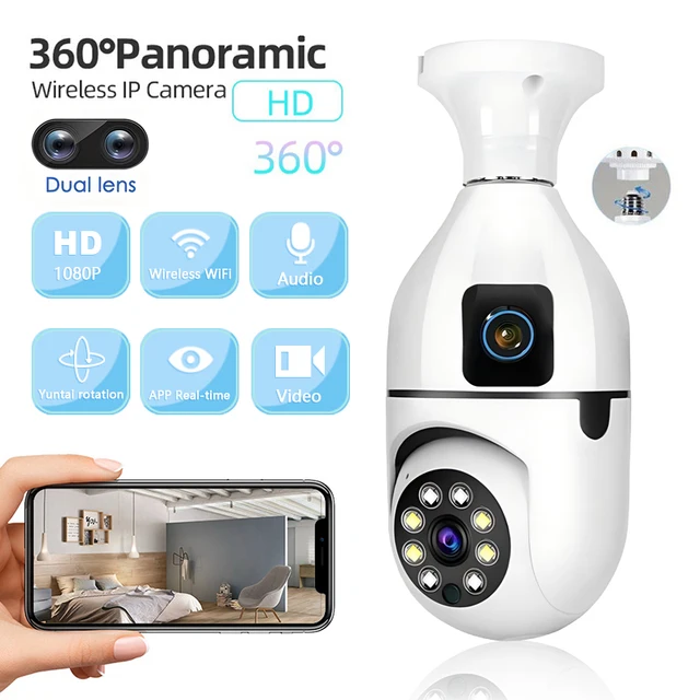 E27 Bulb Camera WiFi Wireless Night Vision 1080p HD Dual-Lens Rotate Surveillance Security Baby Monitor Anti-theft Video Monitor 1