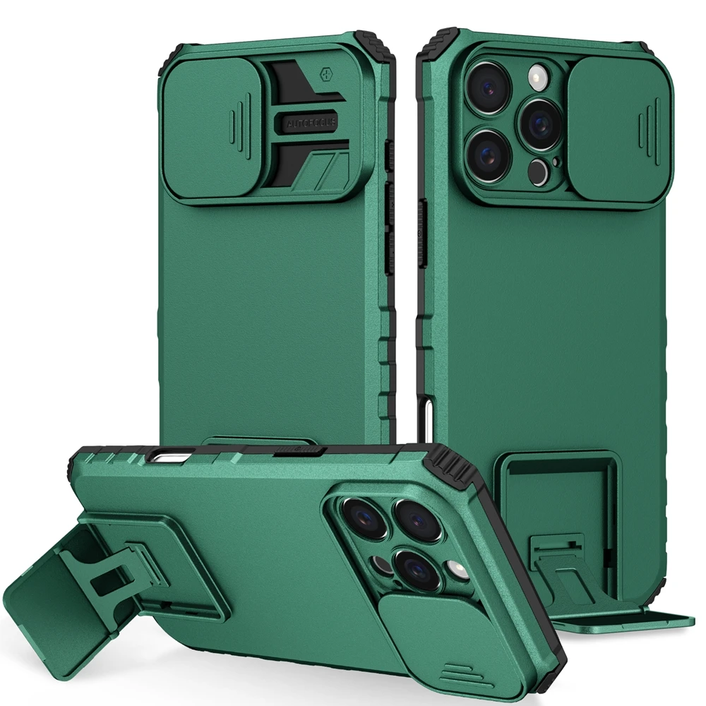 Slide Camera Protection Armor Phone Case - Durable Hard Cover with Plastic Holder