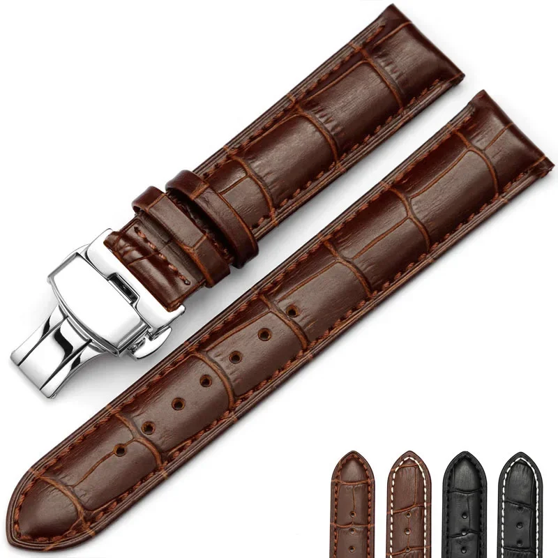 Elegant Leather Strap Watch Band with Butterfly Buckle - Universal Fit Wristband Accessory