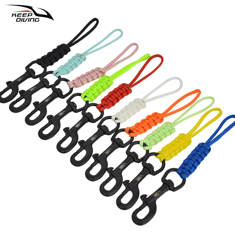 1 PCS Diving 316 Stainless Steel Bolt Snap Hook With Rope Hand Woven Luminous Fixed Rope Anti-lost Safety Rope BCD Accessory 6
