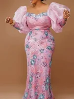 Robe de Soirée Africaine Rose à Manches sulfpour Femme, Tenue Élégante, Vêtement Africain, Automne 3