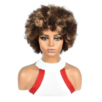 P4/27 Curly Pixie Cut Wigs Highlight Pixie Cut Human Hair Wigs Fringe Human Hair Wigs 99J Full Machine Made Wigs Glueless Wigs