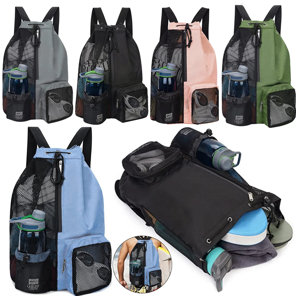 Swim Bag Mesh Drawstring Backpack with Wet Pocket for School Swimming Beach