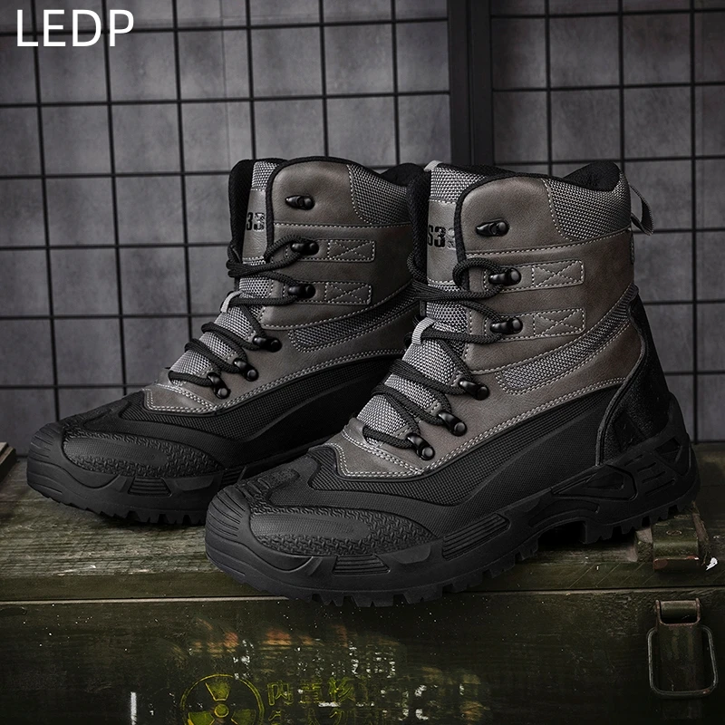 Men's Large Size Outdoor Field Training Hiking Military Boots Hightop