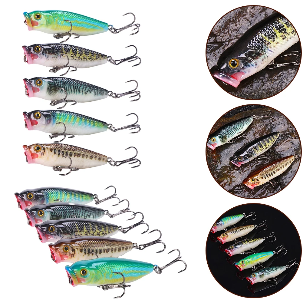 

5pcs Popper Fishing Lure Crankbait Minnow Hard Bait Top Water Fishing Tackle High Carbon Steel Hook Fishing Lures