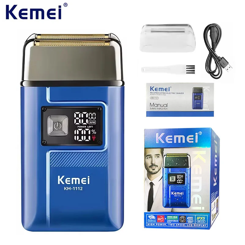 Kemei KM-1112 USB 충전 IPX5 방수 면도기 2 in1 남성용 충전식 전기 수염 면도기 플로팅 포워드 면도기